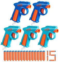 Hasbro Nerf frontal del pack mostrando los cinco blasters y dardos