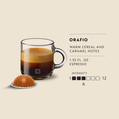 Taza de espresso Nespresso Orafio con crema, resaltando sabor equilibrado