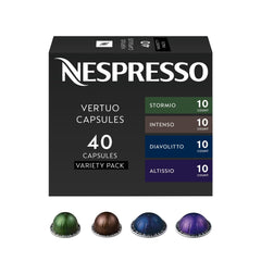 Nespresso paquete frontal mostrando variedad de cápsulas y conveniencia