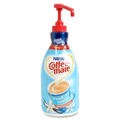Nestle Coffee mate dispensando una porción sobre taza, dosificación limpia