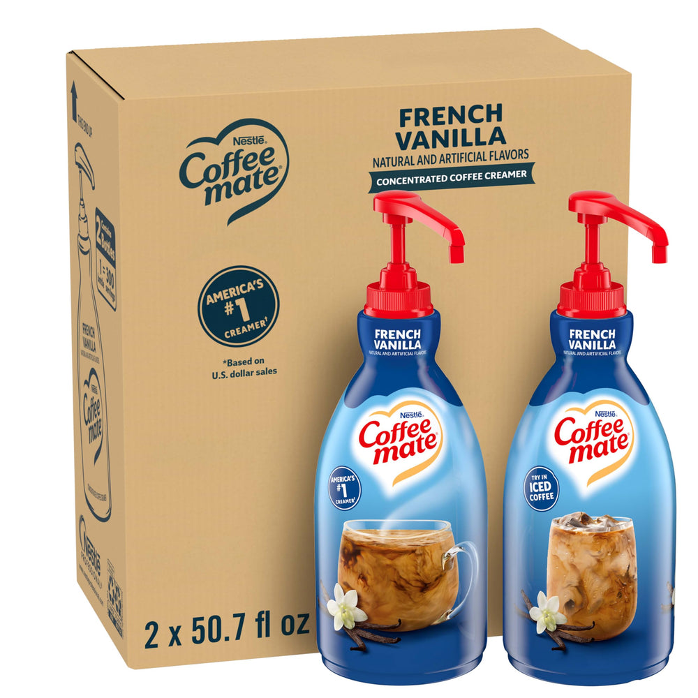 Nestle Coffee mate frente del envase con bomba mostrando presentación práctica