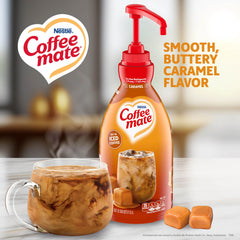 Nestle Coffee mate primer plano de la bomba dispensadora mostrando fácil dosificación