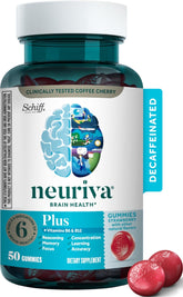 NEURIVA empaque frontal mostrando gomitas fresa y beneficio de apoyo cognitivo