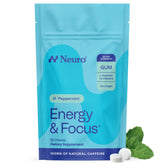 Neuro chicle energía en frente mostrando el empaque y conveniencia