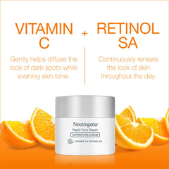 Neutrogena detalle de etiqueta con retinol y vitamina C para claridad