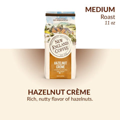 New England Coffee label close-up highlighting flavor name and roast details for easy selection