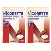 Nicorette empaque frontal mostrando 2x100 piezas y conveniencia.