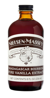 Nielsen-Massey botella frontal de 8 oz mostrando la etiqueta clara y elegante