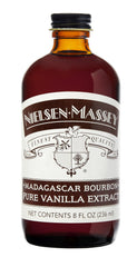 Nielsen-Massey botella frontal de 8 oz mostrando la etiqueta clara y elegante