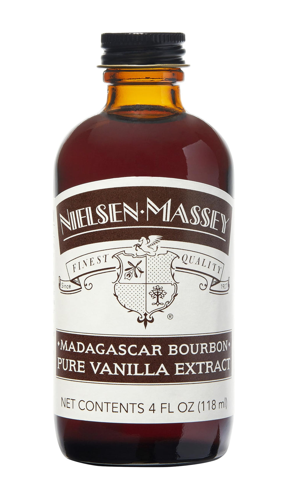 Nielsen-Massey frasco frontal mostrando diseño y calidad