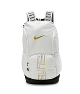 Nike mochila frontal blanco negro oro con apariencia resistente y fácil acceso
