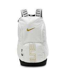 Nike mochila frontal blanco negro oro con apariencia resistente y fácil acceso