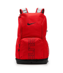Nike mochila Varsity Elite vista frontal con compartimentos accesibles y estilo universitario
