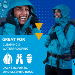 Nikwax Tech Wash etiqueta de la botella, limpieza segura y sin residuos
