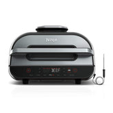 Ninja Foodi Smart XL vista frontal mostrando diseño negro y plateado, ahorro de espacio
