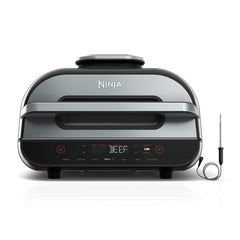Ninja Foodi Smart XL vista frontal mostrando diseño negro y plateado, ahorro de espacio