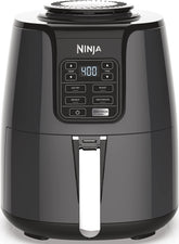 Ninja freidora frontal mostrando la cesta y diseño compacto para ahorro de espacio