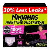 Ninjamas empaque frontal mostrando 68 unidades y beneficios conservadores