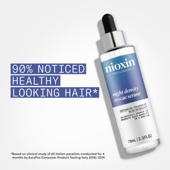 Nioxin aplicación en cuero cabelludo demostrando uso nocturno dirigido