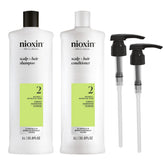 NIOXIN frasco frontal del dúo con bombas mostrando presentación profesional