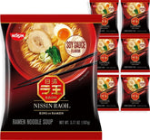 NISSIN RAOH frente del empaque mostrando pack de seis y beneficio de conveniencia