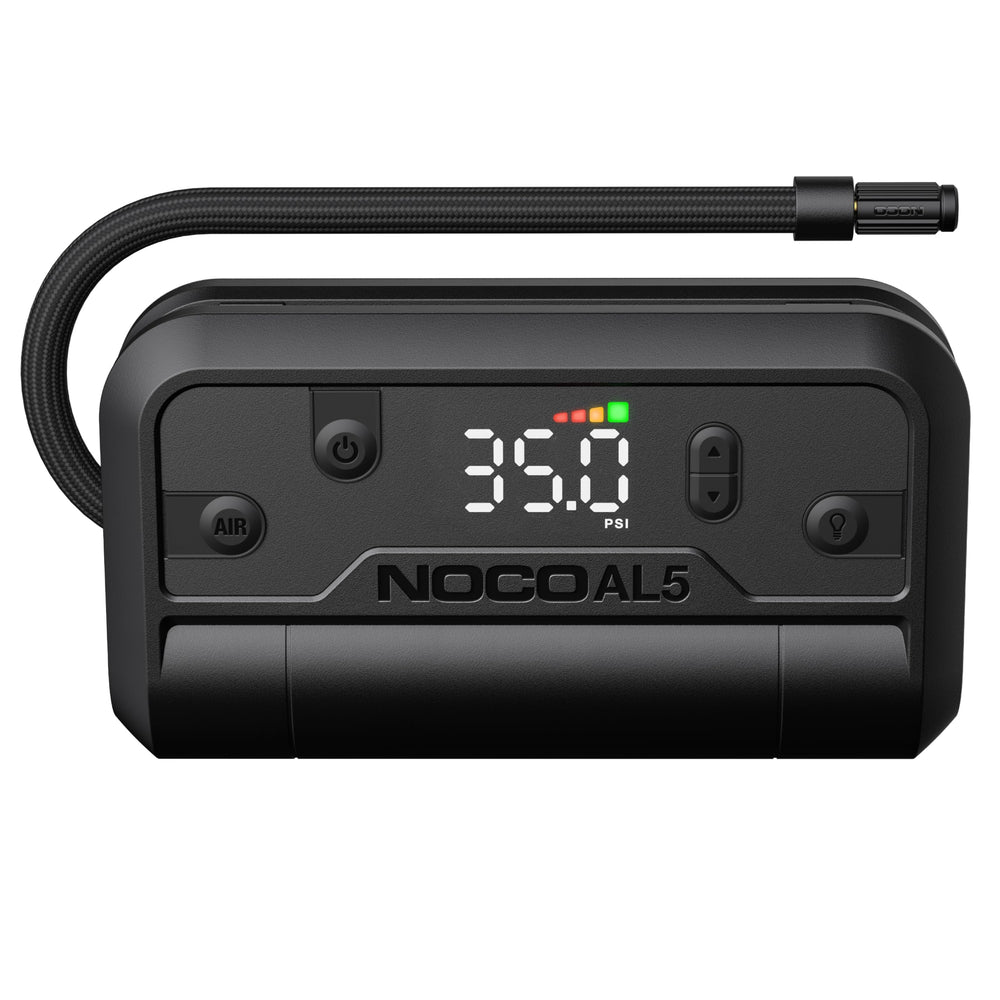 NOCO Air AL5 vista frontal con accesorios mostrando portabilidad y orden