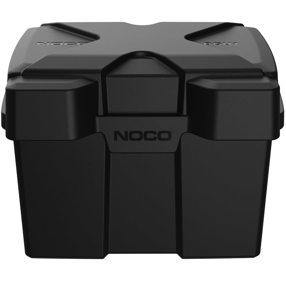 NOCO caja BGU1 frontal mostrando tapa snap y protección robusta