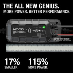 NOCO GENIUS10 detalle de conectores y terminales, facilidad de conexión segura
