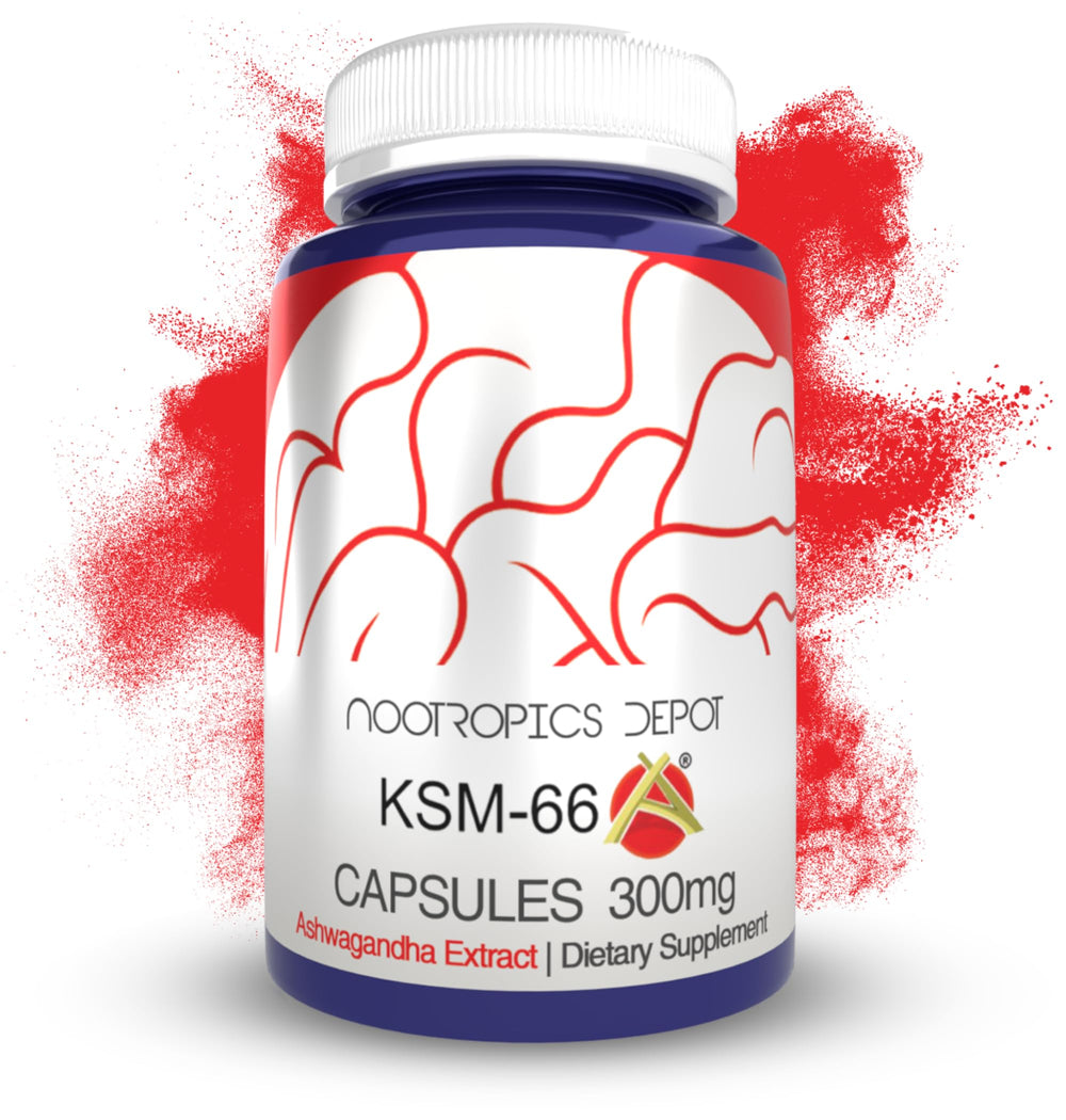 Nootropics Depot frasco frontal mostrando cápsulas y marca, confianza en calidad