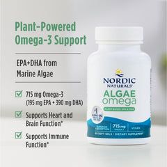 Nordic Naturals bote abierto con cápsulas de Algae Omega listo para uso