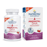 Nordic Naturals frasco frontal mostrando la presentación y beneficio de soporte prenatal