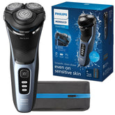 Philips Norelco 3600 frontal en Storm Blue mostrando diseño moderno y control