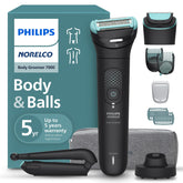 Philips Norelco vista frontal del recortador con agarre ergonómico y control