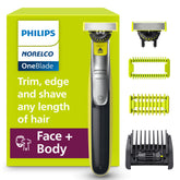 Philips Norelco OneBlade 360 vista frontal con controles y mango ergonómico