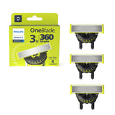 Norelco OneBlade 360 frontal mostrando las tres cuchillas, confianza en precisión