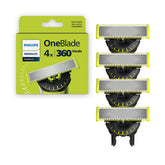 Philips Norelco OneBlade pack frontal mostrando las cuatro hojas, reposición fácil