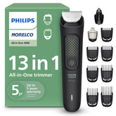 Norelco Philips vista frontal del kit completo mostrando accesorios y carcasa