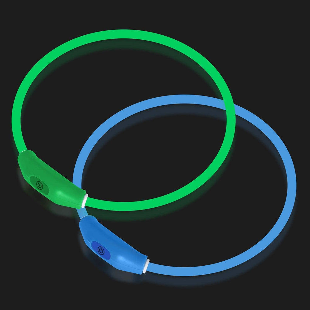Novkin collar LED empacado frontal mostrando pack de 2 y beneficio de visibilidad