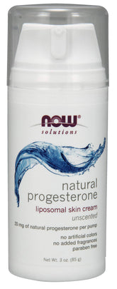 NOW Foods Crema progesterona envase frontal mostrando el dosificador y etiqueta clara