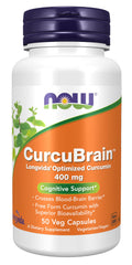 NOW CurcuBrain envase frontal, presentación clara y beneficios de absorción