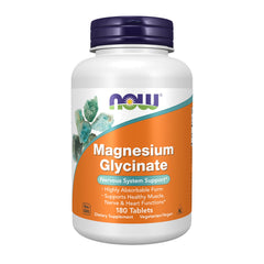 NOW Foods envase frontal de Magnesium Glycinate mostrando cantidad y diseño