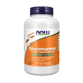 NOW Foods frasco frontal de Glucomannan, envase claro y cantidad 180 cápsulas