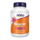 NOW Foods frontal del frasco de niacina 500 mg mostrando presentación y cantidad