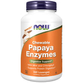 NOW Foods envase frontal de pastillas de papaya con menta, práctica digestión