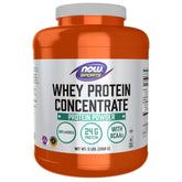 NOW Foods envase frontal mostrando el producto y ganancia de proteína