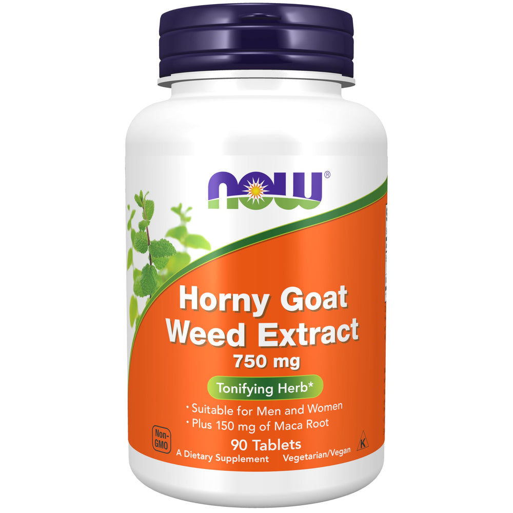 NOW Foods envase frontal de Horny Goat Weed, presentación clara y segura