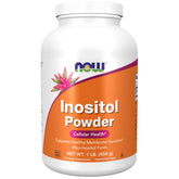 NOW Foods envase frontal de inositol en polvo mostrando etiqueta y beneficios