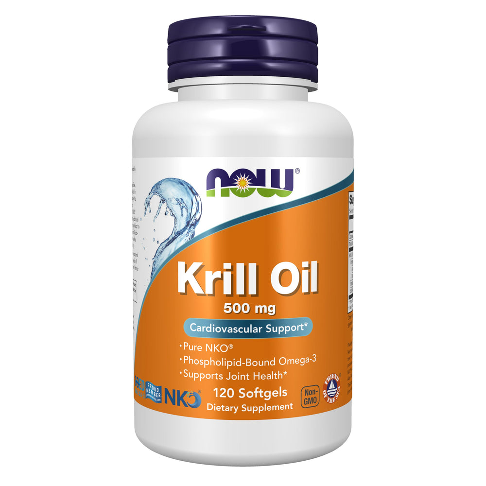 NOW Krill Oil vista frontal del envase que comunica confianza y pureza