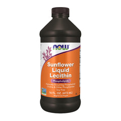 NOW Foods frasco frontal de lecitina de girasol mostrando etiqueta y contenido