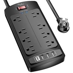 Nuetsa vista frontal con 8 tomas y 4 puertos USB para alimentación múltiple segura